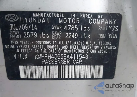2014 Hyundai Azera Limited из США, поврежденный, VIN KMHFH4JG5EA411543